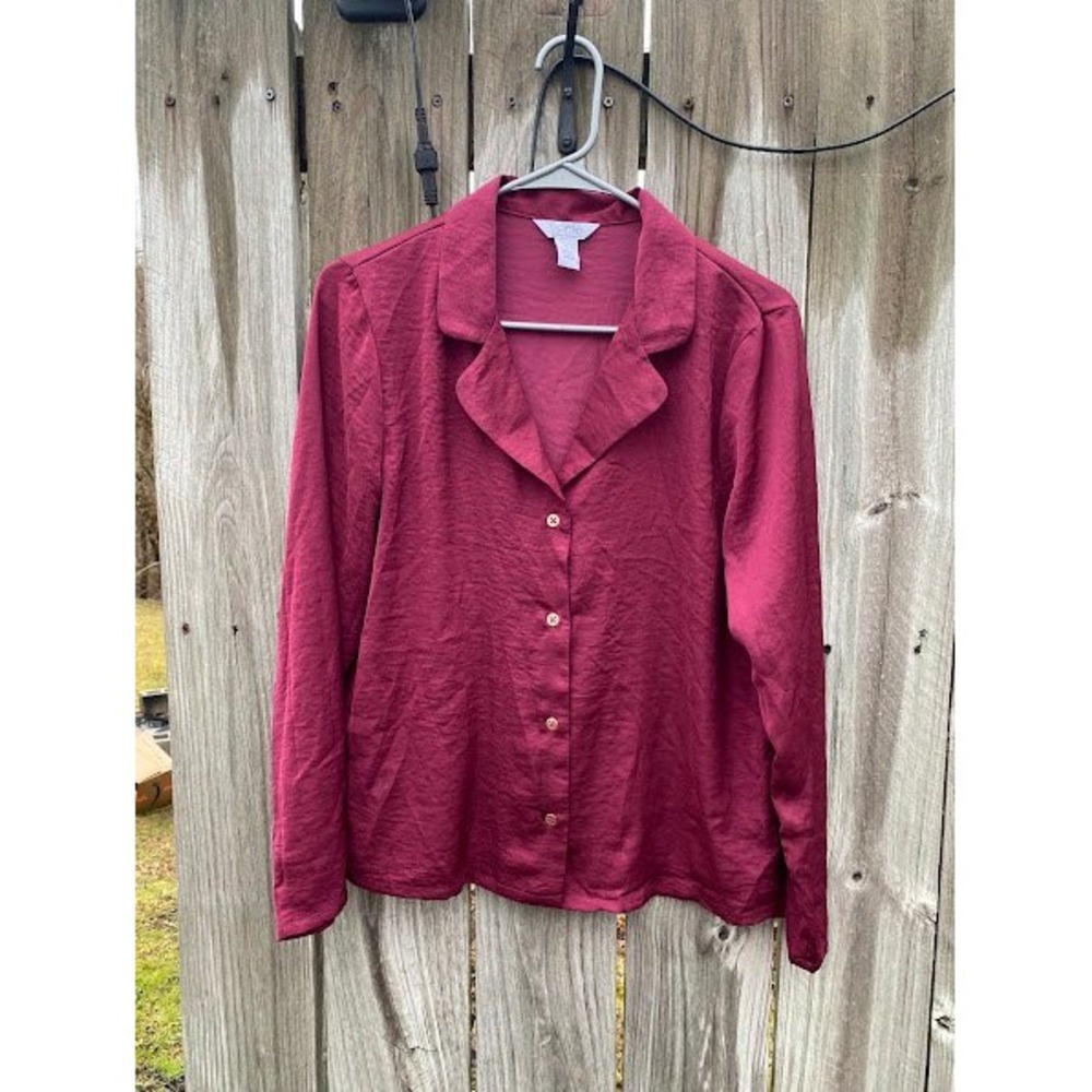 Sofia Intimates Sofia Vergara Burgundy Pajama Top‎ Long Sleeve Button Down